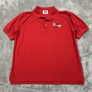 Vtg Wisconsin Badgers Shirt Mens Large Red Short Sleeve Polo Rose Bowl Lee Sport